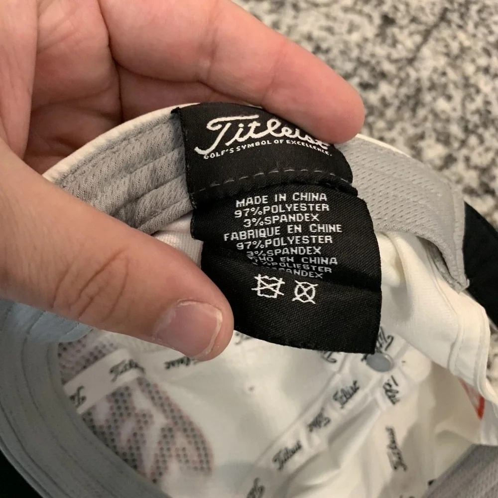 Titleist Golf Hat Mens Adjustable White Pro V1 FJ Logo Polyester Spandex Cap
